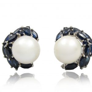 Moonlight blue sapphire pearl earrings